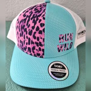 BOCO Gear Run Wild Teal Pink Leopard Technical Trucker Hat NWT